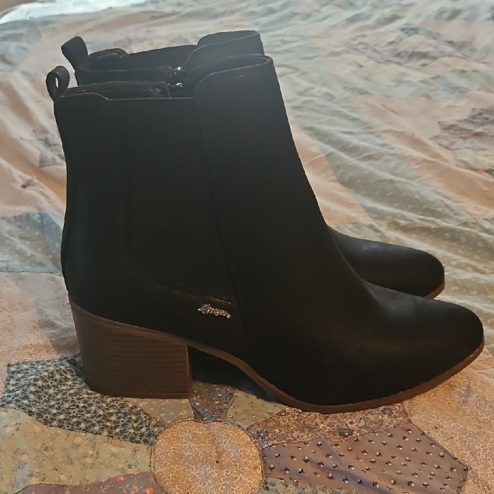 Sugar Black Ankle Boots with Brown Heel